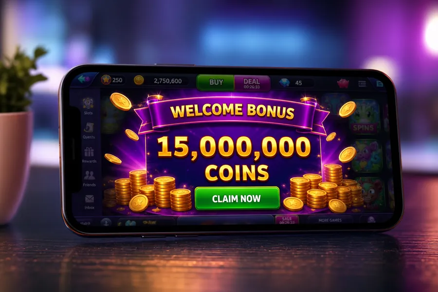 bonus de bienvenue Slotomania coins au premier lancement