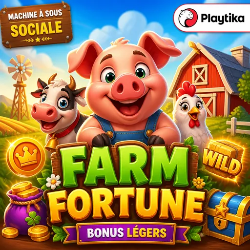 Preview of the Slotomania Farm Fortune game with farm scenery and visible logo