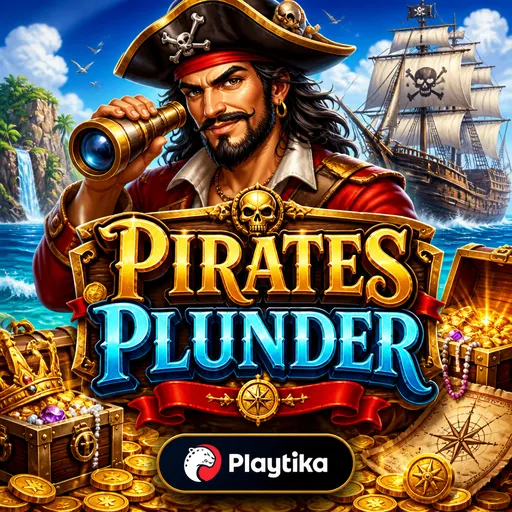 Thumbnail of the Pirates Plunder game with pirate ship, treasure, and visible logo